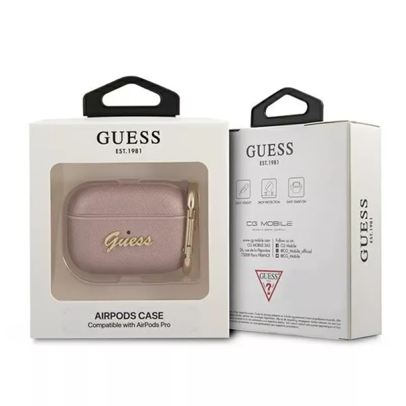 GUESS GUAPSASMP funda para AirPods Pro Saffiano Script Metal Collection rosa