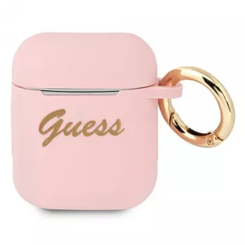 GUESS GUA2SSSI funda para AirPods 1/2 rosa silicona Vintage Script