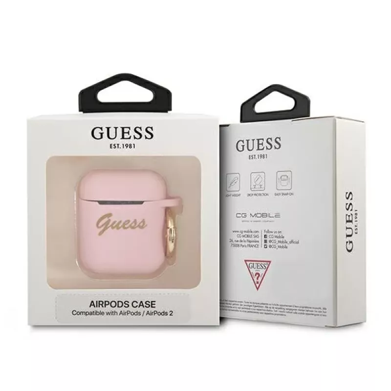 GUESS GUA2SSSI funda para AirPods 1/2 rosa silicona Vintage Script