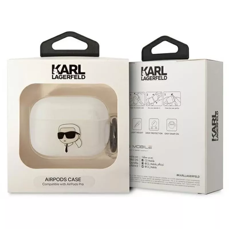Karl Lagerfeld funda para AirPods Pro transparente con silueta de cabeza de Karl