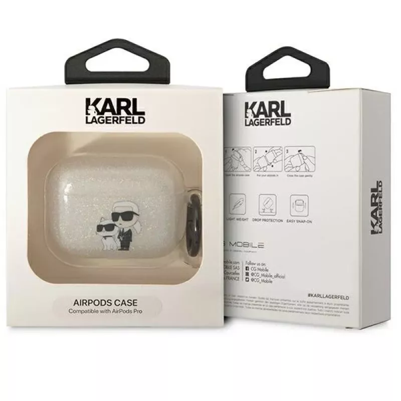 Karl Lagerfeld KLAPHNKCTGT funda para AirPods Pro transparente con purpurina Karl & Choupette