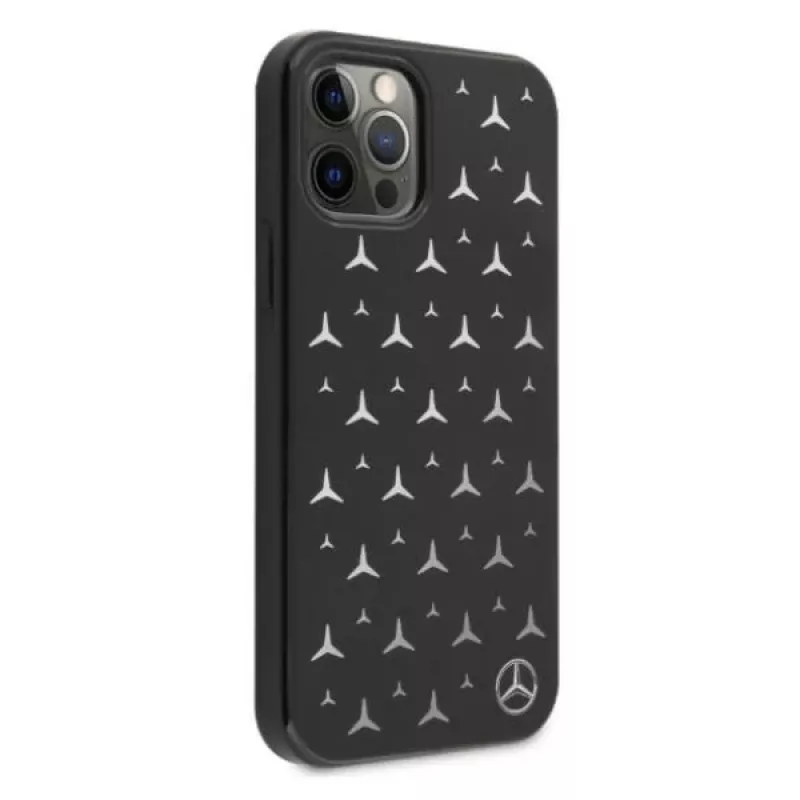 Mercedes-Benz funda rígida para iPhone 12 Pro Max con patrón de estrellas plateadas negro