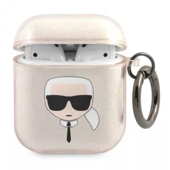 Karl Lagerfeld KLA2UKHGD funda para AirPods 1/2 oro con purpurina Karl Head