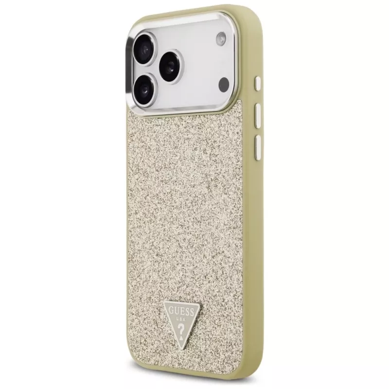 GUESS funda MagSafe Glitter Triangle Logo para iPhone 17 Pro Max - oro