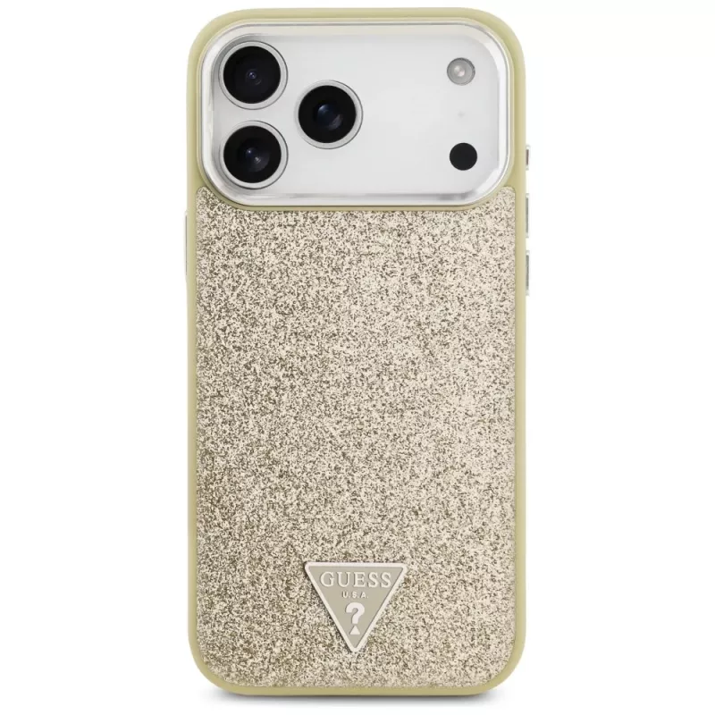 GUESS funda MagSafe Glitter Triangle Logo para iPhone 17 Pro Max - oro