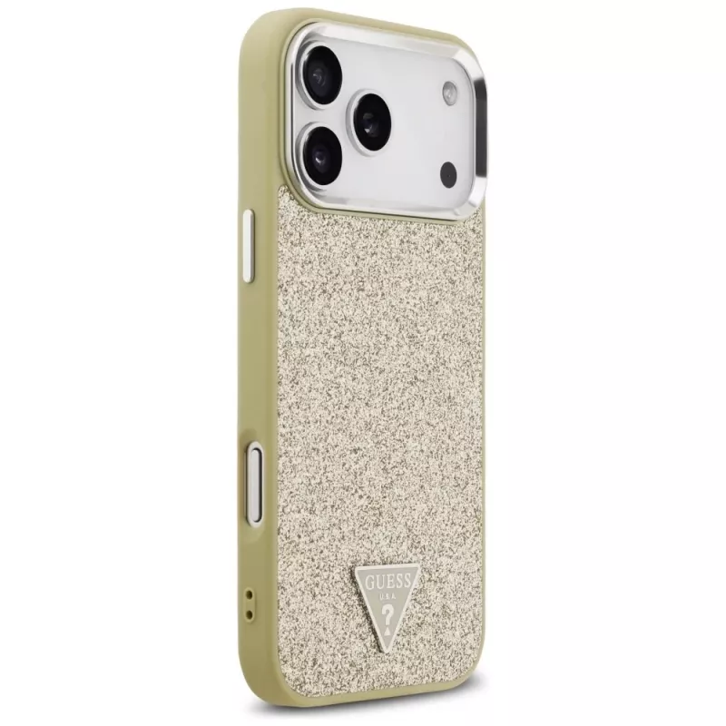 GUESS funda MagSafe Glitter Triangle Logo para iPhone 17 Pro Max - oro