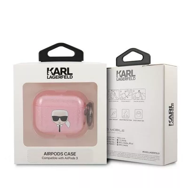 Funda para AirPods 3 Karl Lagerfeld KLA3UKHGP Glitter Karl's Head - Rosa