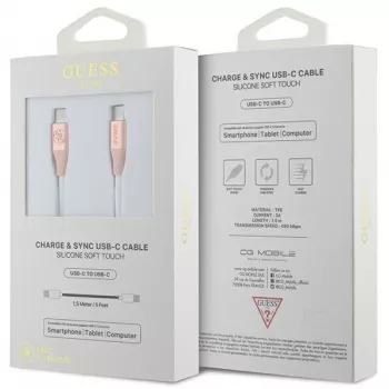 Cable de carga rápida USB-C a USB-C GUESS GUCCLALRGDP 1,5 m rosa con logo en relieve