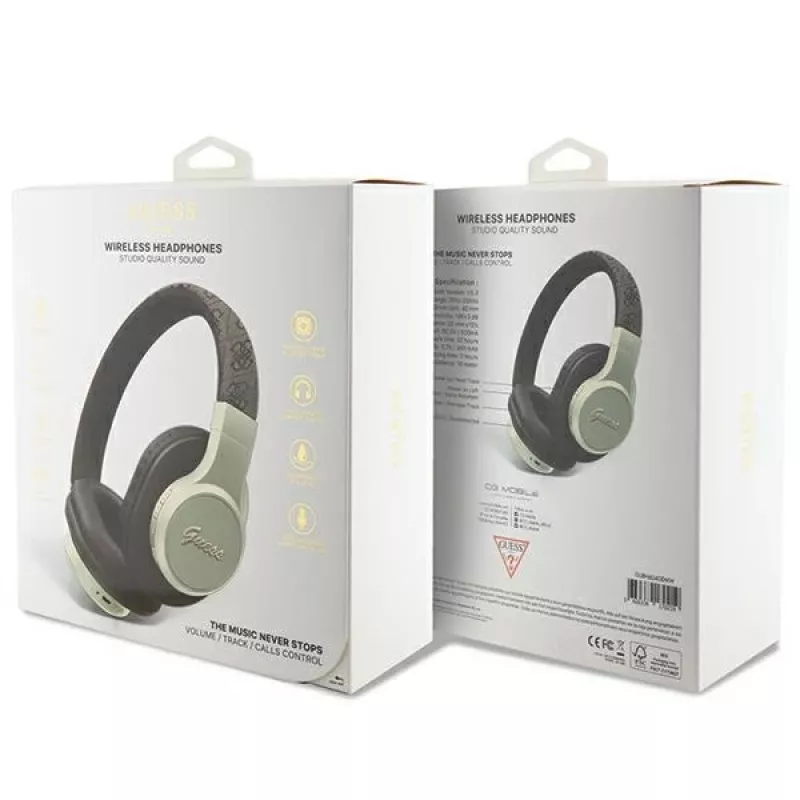 Auriculares inalámbricos on-ear GUESS 4G Script Metal Logo Bluetooth 5.3 marrones