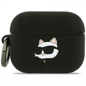 Funda 3D de silicona Karl Lagerfeld Choupette Head para AirPods Pro 3 - Negra