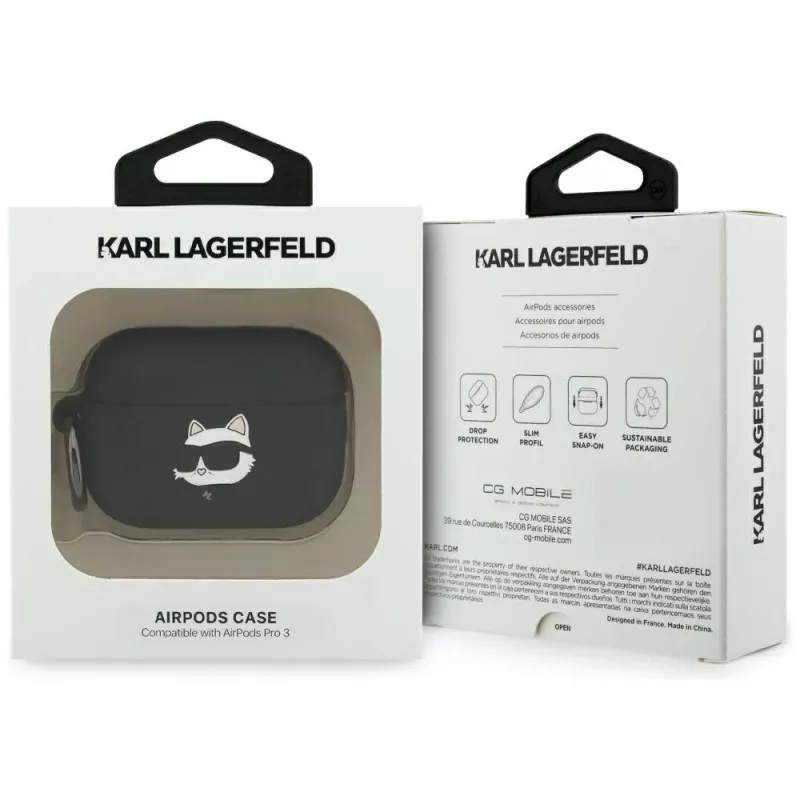Funda 3D de silicona Karl Lagerfeld Choupette Head para AirPods Pro 3 - Negra