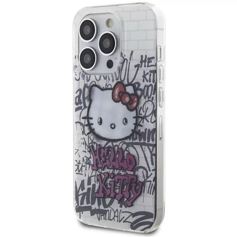 Funda rígida IML Hello Kitty HKHCP14LHDGPHT para iPhone 14 Pro Kitty On Bricks Graffiti - Blanca