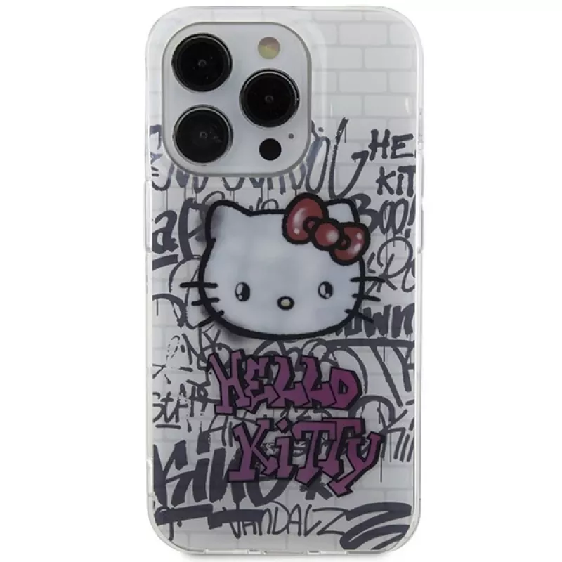 Funda rígida IML Hello Kitty HKHCP14LHDGPHT para iPhone 14 Pro Kitty On Bricks Graffiti - Blanca