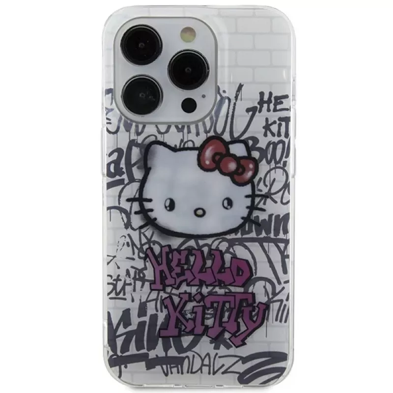 Funda rígida IML Hello Kitty HKHCP13XHDGPHT para iPhone 13 Pro Max Kitty On Bricks Graffiti blanca