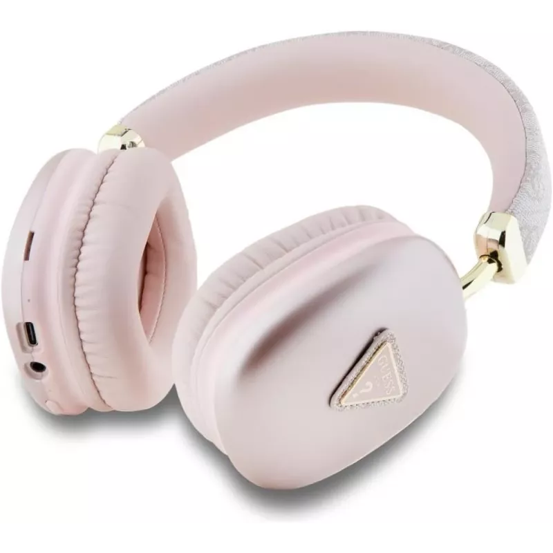 Auriculares Bluetooth estéreo GUESS de piel sintética 4G Triangle Logo rosas