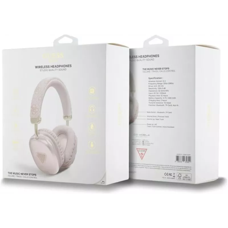 Auriculares Bluetooth estéreo GUESS de piel sintética 4G Triangle Logo rosas