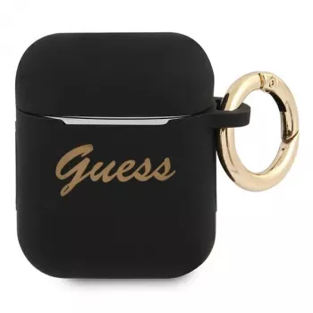 Funda para AirPods 1/2 Guess GUA2SSSK negra de silicona Vintage Script