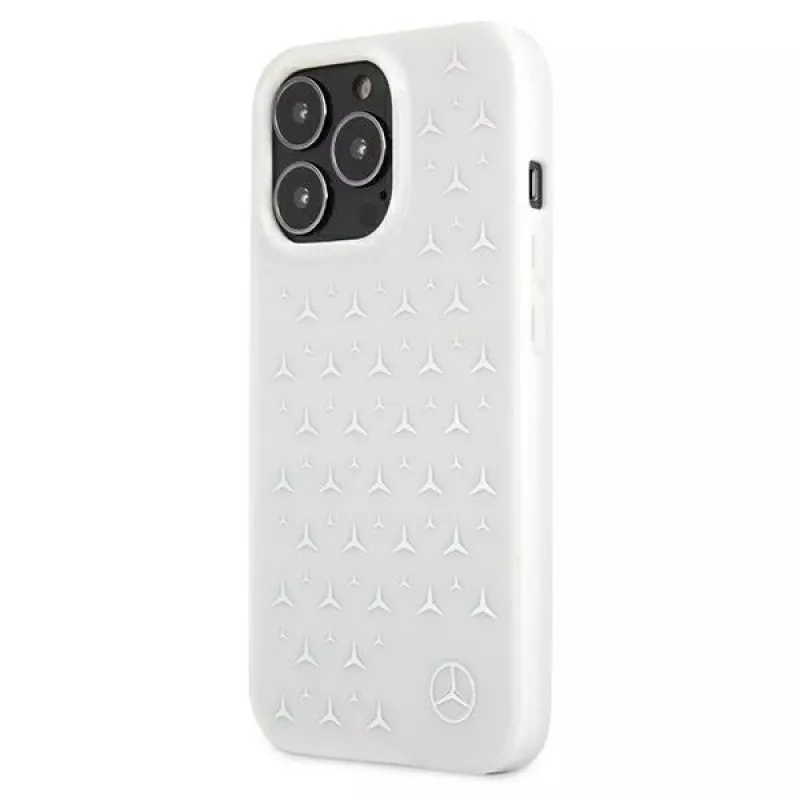 Funda rígida Mercedes-Benz para iPhone 13 Pro Max con patrón de estrellas plateadas blanca