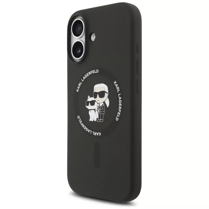 Funda MagSafe de silicona Karl Lagerfeld Karl & Choupette Ring para iPhone 17 - Negra