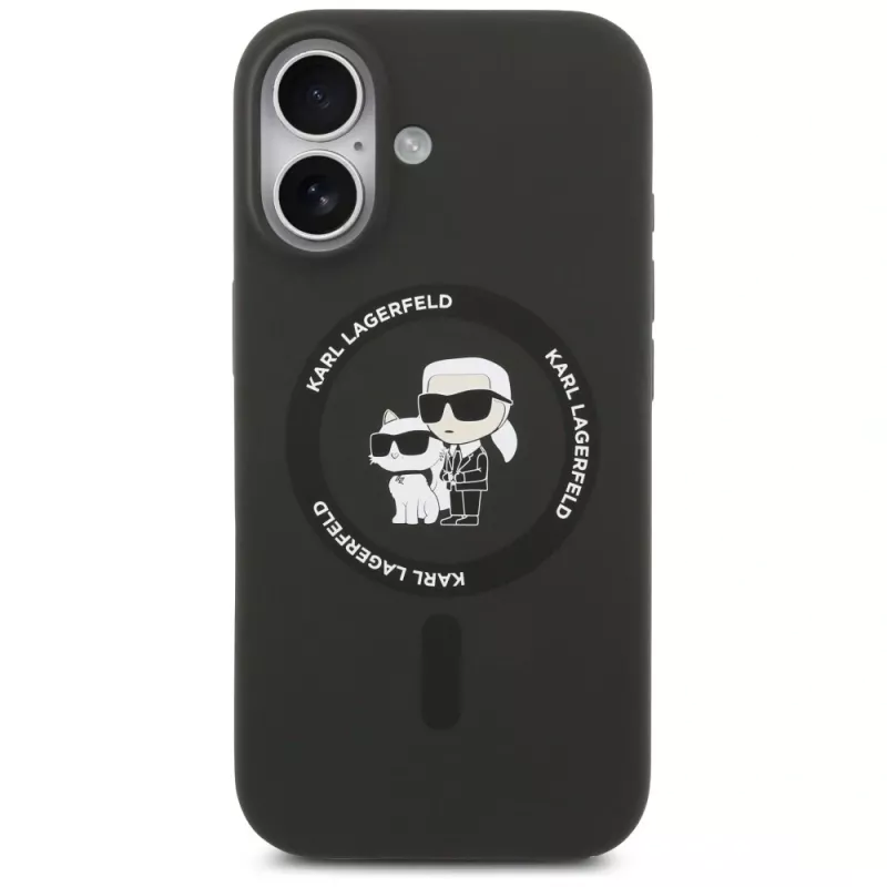 Funda MagSafe de silicona Karl Lagerfeld Karl & Choupette Ring para iPhone 17 - Negra