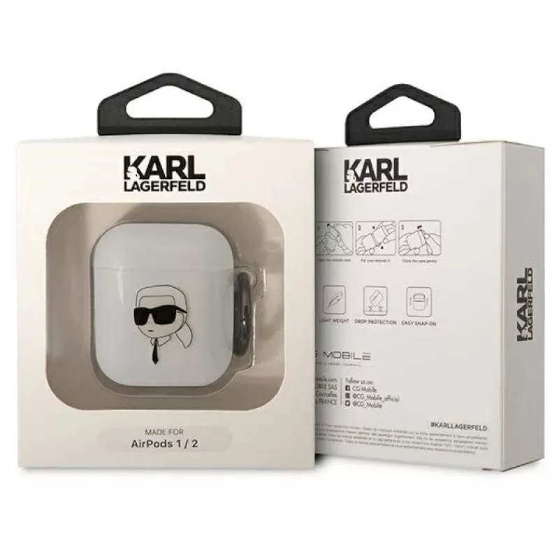 Funda transparente Karl Lagerfeld KLA2HNIKTCT para AirPods 1/2 con diseño Karl's Head