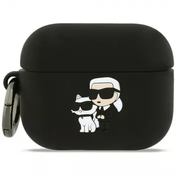 Funda de silicona Karl Lagerfeld Karl & Choupette Head 3D para AirPods Pro 3, Negro