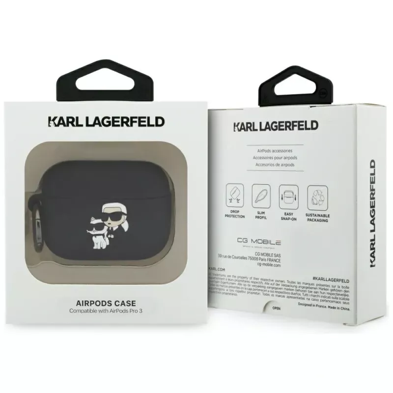 Funda de silicona Karl Lagerfeld Karl & Choupette Head 3D para AirPods Pro 3, Negro