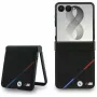 Funda MagSafe BMW M de piel con rayas tricolor perforadas para Samsung Galaxy Z Flip8 - Negra