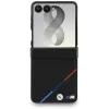Funda MagSafe BMW M de piel con rayas tricolor perforadas para Samsung Galaxy Z Flip8 - Negra