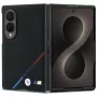Funda MagSafe BMW M de piel perforada con rayas tricolor y logos metálicos para Samsung Galaxy Z Fold8 - Negra