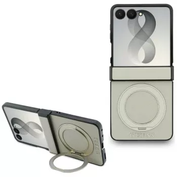 Funda MagSafe Guess Magnetic Ring Stand Grained Classic Logo para Samsung Galaxy Z Flip 8, Beige