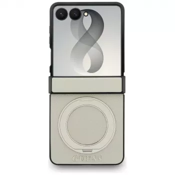 Funda MagSafe Guess Magnetic Ring Stand Grained Classic Logo para Samsung Galaxy Z Flip 8, Beige