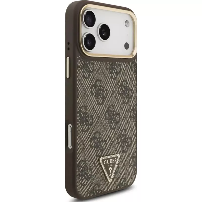 Funda MagSafe GUESS 4G Triangle Logo para iPhone 17 Pro Max - Marrón y dorado