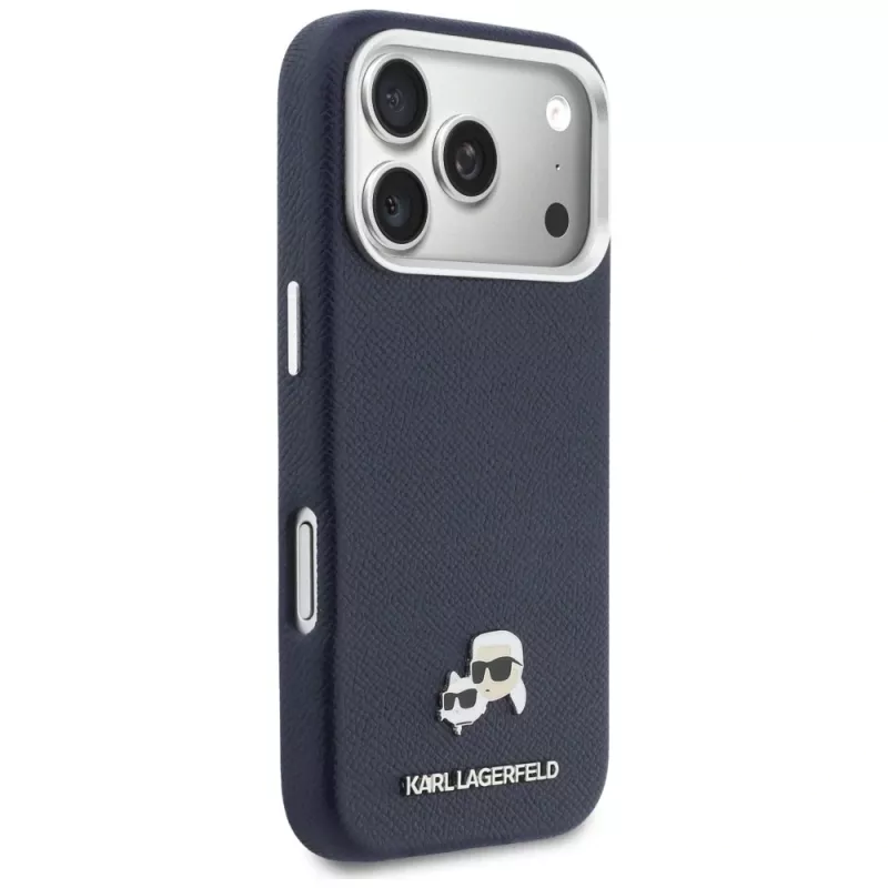 Funda MagSafe Karl Lagerfeld Karl & Choupette Head Pins Saffiano para iPhone 17 Pro Max - Azul