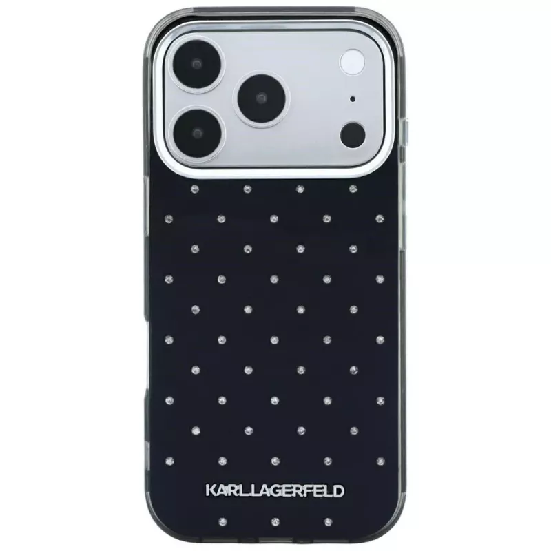 Funda Karl Lagerfeld IML Rhinestones Allover con logo electrochapado para iPhone 18 Pro / 17 Pro - Negro