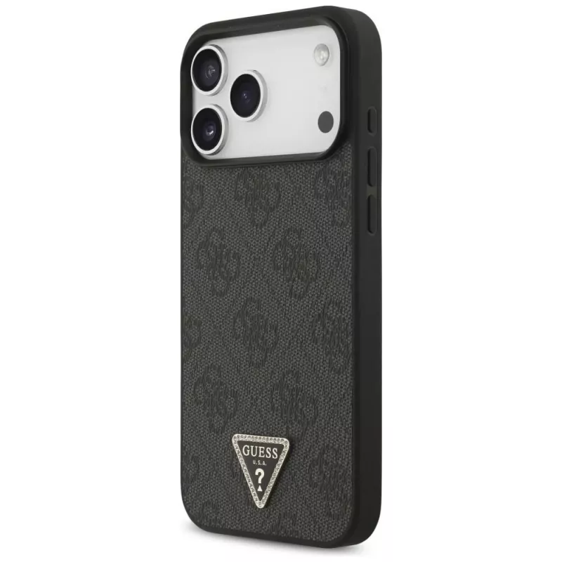 Funda MagSafe GUESS Leder 4G Triangle Strass para iPhone 18 Pro Max / 17 Pro Max - Negro