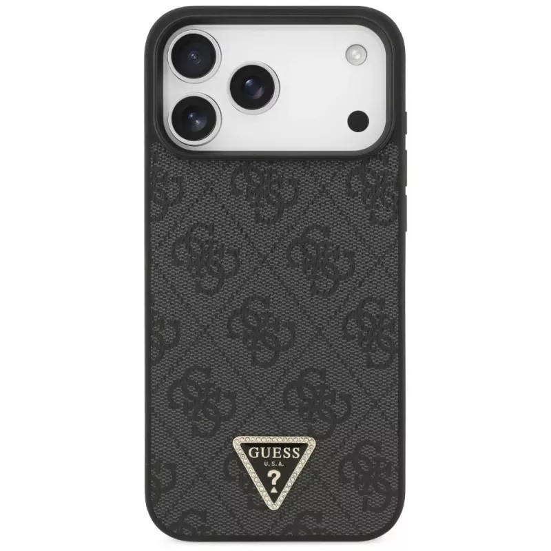 Funda MagSafe GUESS Leder 4G Triangle Strass para iPhone 18 Pro Max / 17 Pro Max - Negro