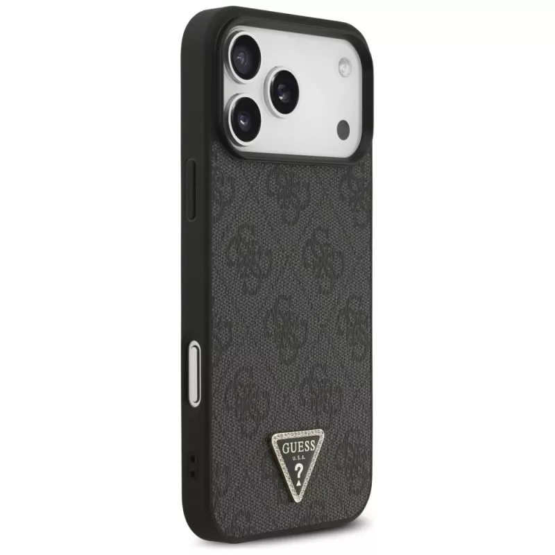 Funda MagSafe GUESS Leder 4G Triangle Strass para iPhone 18 Pro Max / 17 Pro Max - Negro