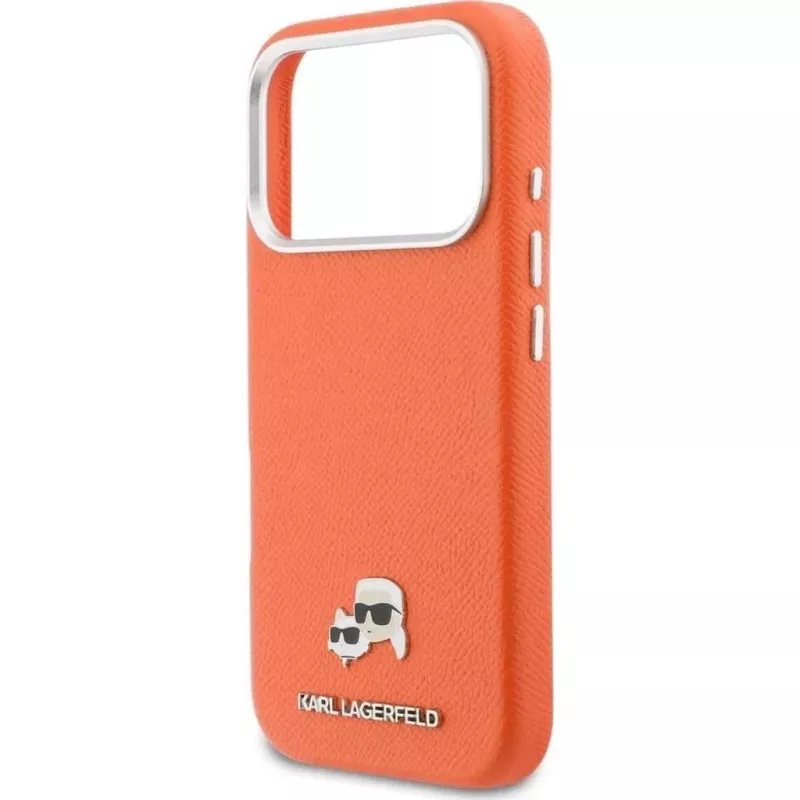Funda MagSafe Karl Lagerfeld Karl & Choupette Head Pins Saffiano para iPhone 17 Pro Max - Naranja