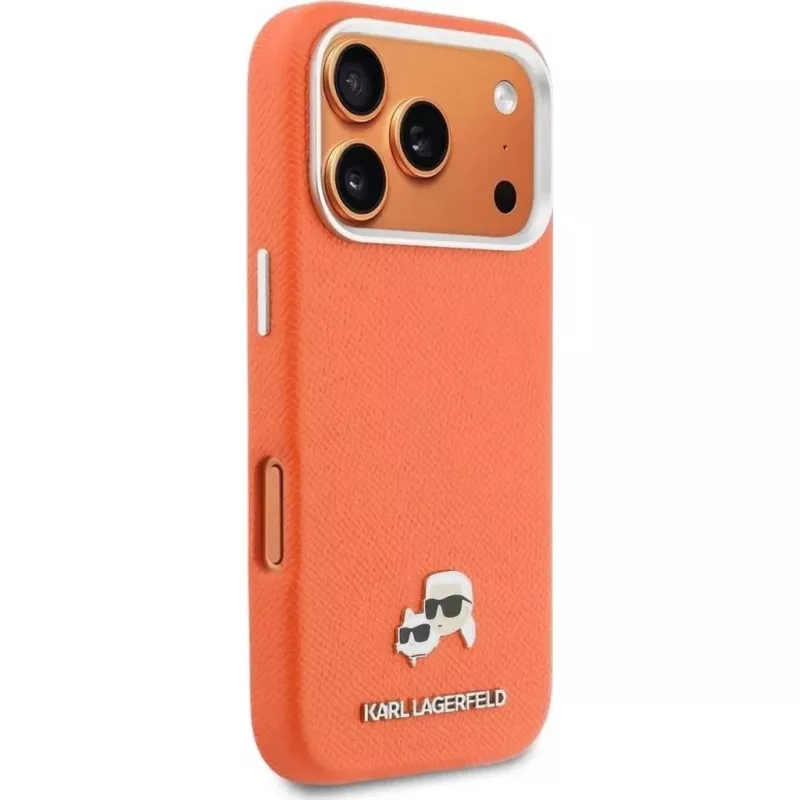 Funda MagSafe Karl Lagerfeld Karl & Choupette Head Pins Saffiano para iPhone 17 Pro Max - Naranja