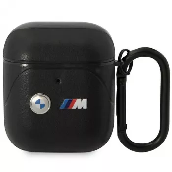 Funda de piel BMW BMA222PVTK con diseño de líneas curvas para AirPods 1/2 - Negro