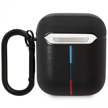 Funda de piel BMW BMA222PVTK con diseño de líneas curvas para AirPods 1/2 - Negro