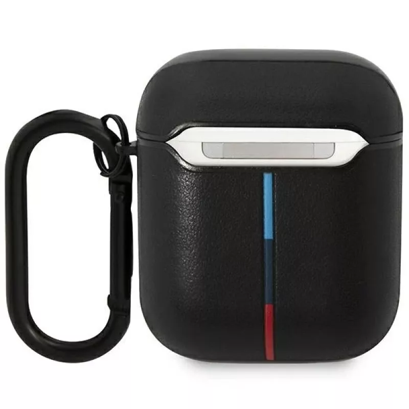 Funda de piel BMW BMA222PVTK con diseño de líneas curvas para AirPods 1/2 - Negro