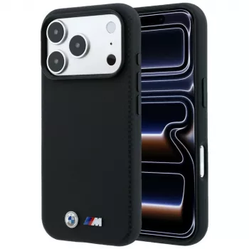 Funda MagSafe BMW M Quadrille Kevlar Metal Logo para iPhone 18 Pro Max / 17 Pro Max - Negro