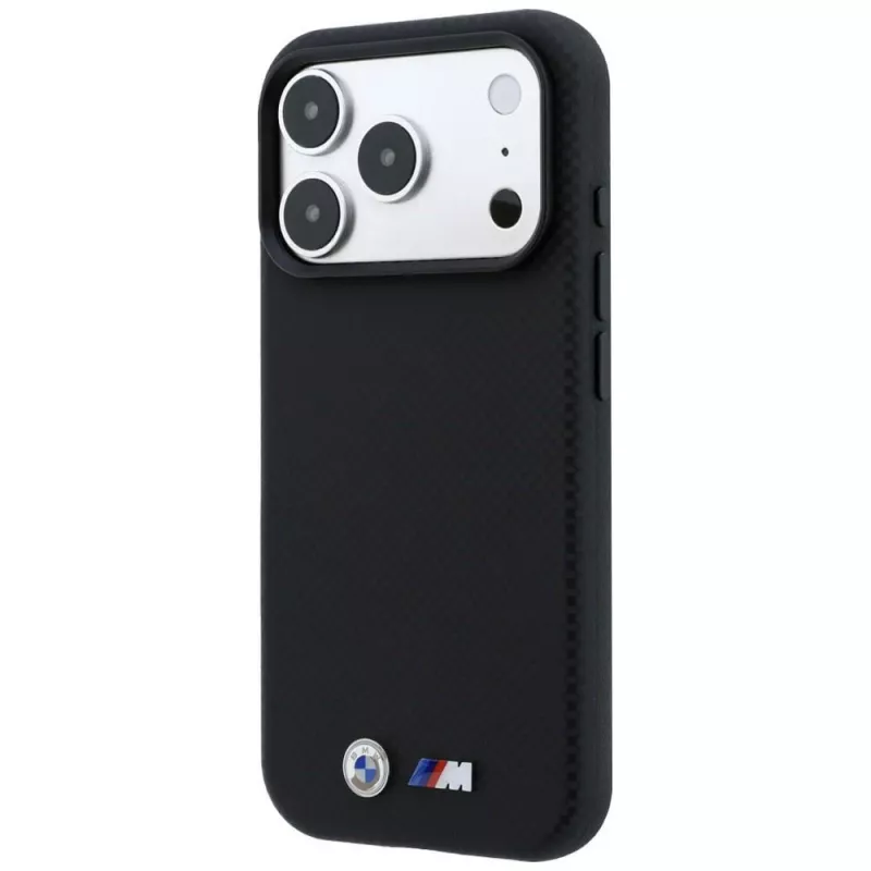 Funda MagSafe BMW M Quadrille Kevlar Metal Logo para iPhone 18 Pro Max / 17 Pro Max - Negro
