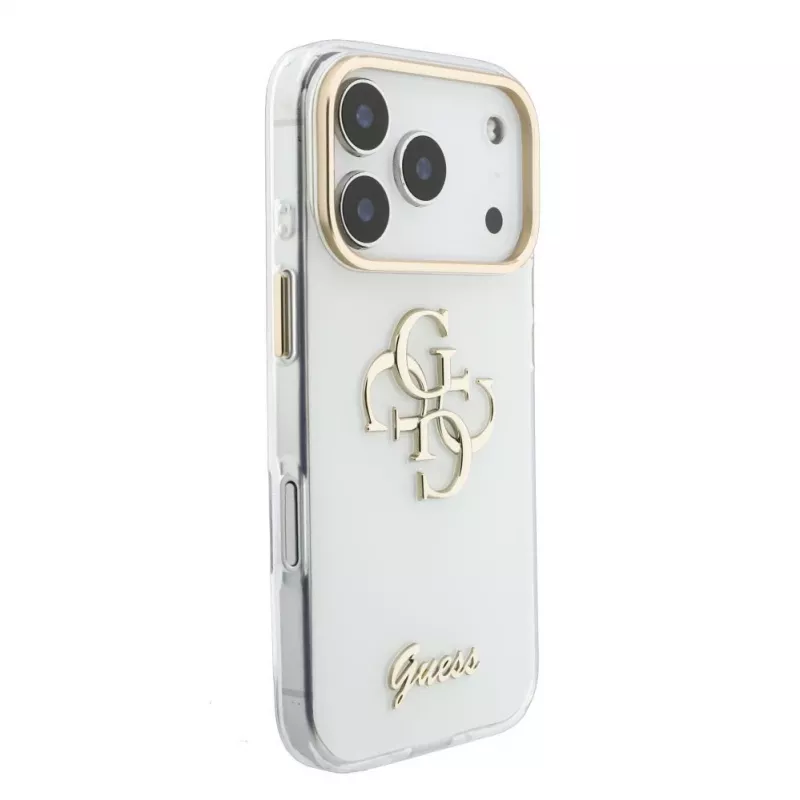 Funda MagSafe GUESS IML 4G Script Metal para iPhone 18 Pro / 17 Pro, Blanco