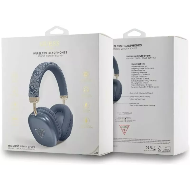 Auriculares inalámbricos de diadema GUESS 4G Triangle Logo Bluetooth 5.3 Azul