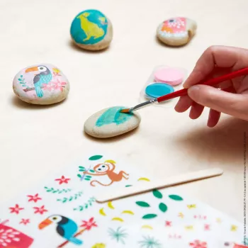 Set creativo de pintura sobre piedras Janod – 6 piedras naturales, 6 pinturas acrílicas, 2 pinceles, purpurina, ojos móviles, pegatinas – a partir de 6 años