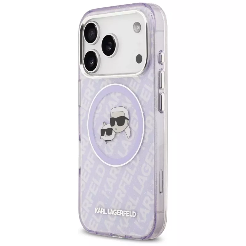 Funda MagSafe Karl Lagerfeld IML Glitter Karl & Choupette Heads Logo para iPhone 17 Pro Max - Morado