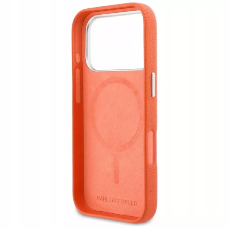 Karl Lagerfeld Karl & Choupette Head Pins Saffiano funda MagSafe para iPhone 17 Pro - Naranja